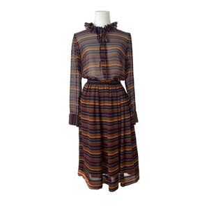 Albert Nipon Collectibles Striped Ruffled Neck Womens Top and Skirt Set Sz 4